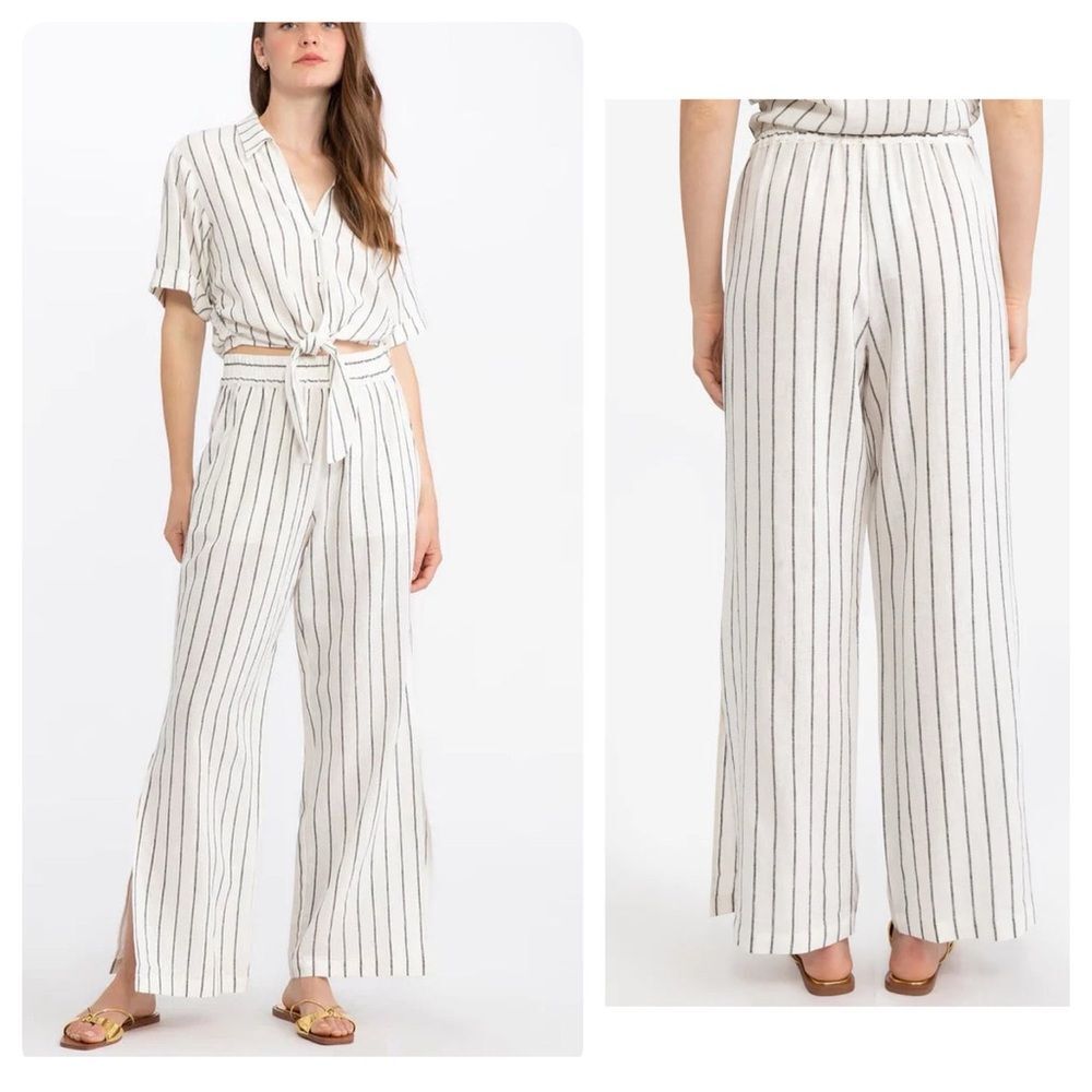 Sanctuary Womens Ocean Front Wide Leg Pull On Pant Marina Stripe Linen Blend XL